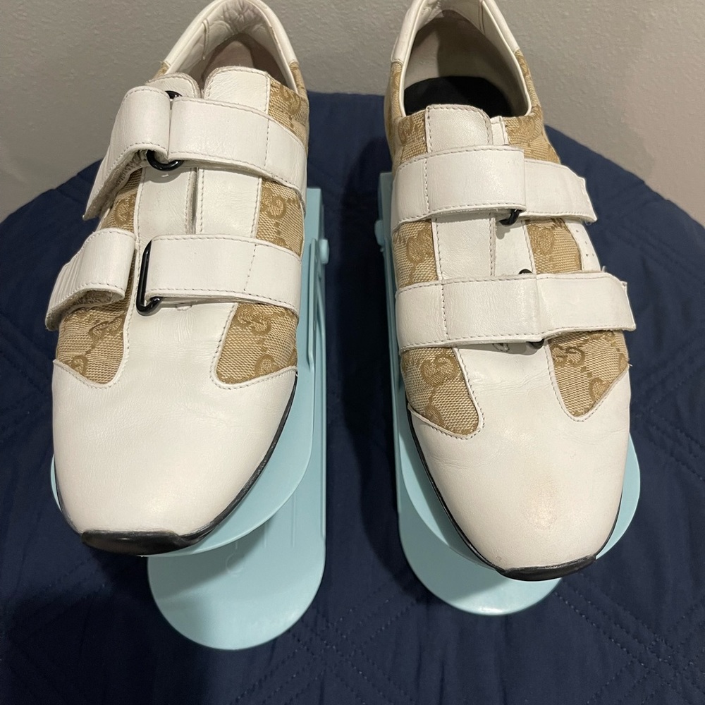 Gucci White/Beige Canvas Leather Sneakers